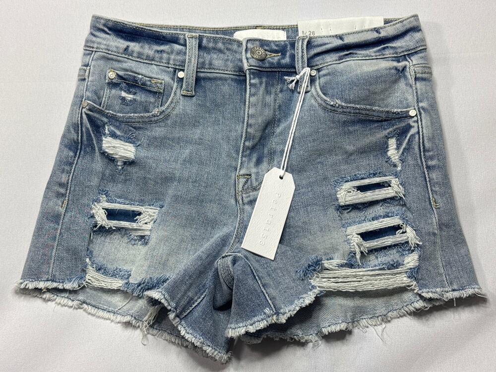 NWT Petra 153 Women's Distressed Cut Off Blue Denim Shorts - Size 5/26 (26x3)